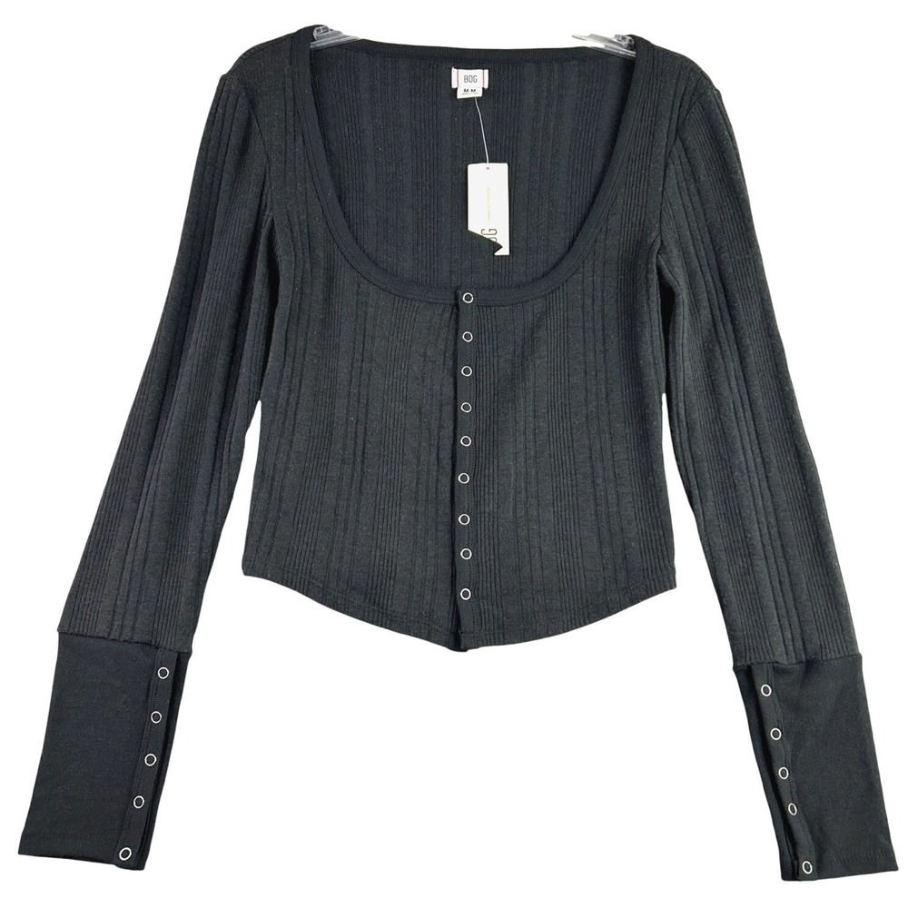 BDG Urban Outfitters Medium Black Ribbed Scoop Neck Knit Top‎ Cropped Y2K NWT